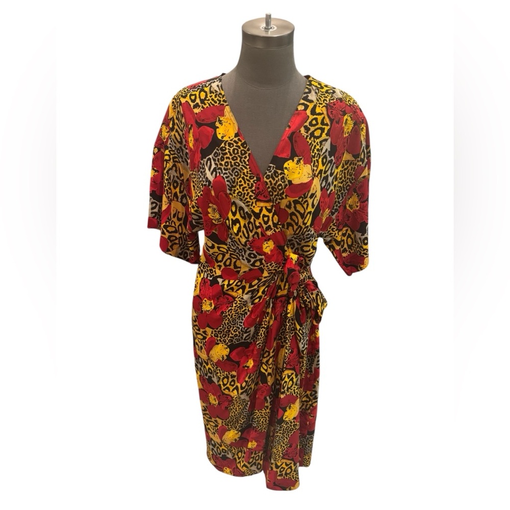 Vintage Adrianna Papell 100% Silk Wrap Dress  (Size 14, Made in Korea)